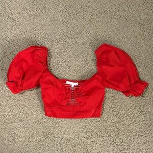 Chic Red Puff Sleeve Crop Top